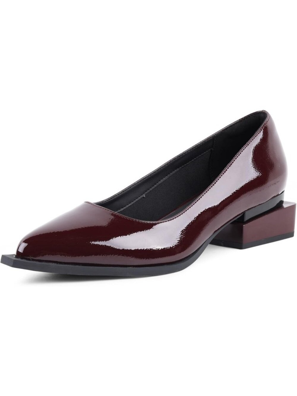 Women's Wine Red Heel Pumps with Arch Support and Pointed Toe Comfortable Flats